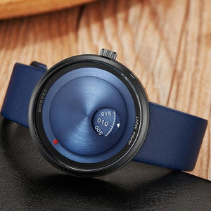 Women Men Watch Blue Leather Simple Style Unique Turntable Design Creative Couple Lover Quartz Wrist Watches Clock 2019 Fashion