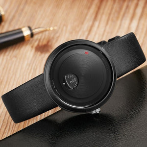 Women Men Watch Blue Leather Simple Style Unique Turntable Design Creative Couple Lover Quartz Wrist Watches Clock 2019 Fashion