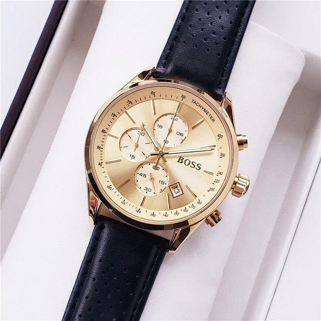 2019 High Quality BOSS Brand quartz wrist Watch for Men Multifunction style stainless steel Calendar Date Watches Small dials