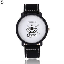 Load image into Gallery viewer, New Couple Queen King Crown Fuax Leather Quartz Analog Wrist Watch Chronograph Party Gift Letter Print Queen KingQ Couple Watch
