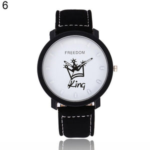 New Couple Queen King Crown Fuax Leather Quartz Analog Wrist Watch Chronograph Party Gift Letter Print Queen KingQ Couple Watch