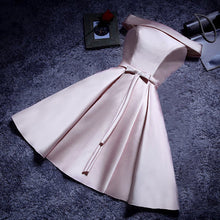 Load image into Gallery viewer, YLL034#Boat Neck Lace up Twill Satin Cloth pink red Bridesmaid Dresses Short Bride Wedding Party Toast Dress Gown Prom Wholesale