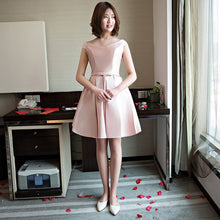 Load image into Gallery viewer, YLL034#Boat Neck Lace up Twill Satin Cloth pink red Bridesmaid Dresses Short Bride Wedding Party Toast Dress Gown Prom Wholesale