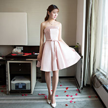 Load image into Gallery viewer, YLL034#Boat Neck Lace up Twill Satin Cloth pink red Bridesmaid Dresses Short Bride Wedding Party Toast Dress Gown Prom Wholesale