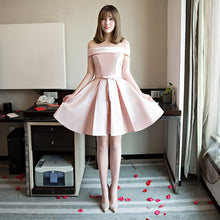 Load image into Gallery viewer, YLL034#Boat Neck Lace up Twill Satin Cloth pink red Bridesmaid Dresses Short Bride Wedding Party Toast Dress Gown Prom Wholesale