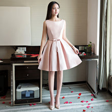 Load image into Gallery viewer, YLL034#Boat Neck Lace up Twill Satin Cloth pink red Bridesmaid Dresses Short Bride Wedding Party Toast Dress Gown Prom Wholesale