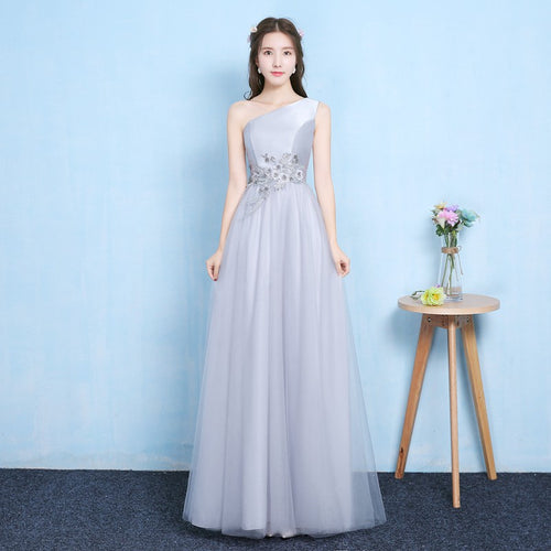 Grey Colour Bridesmaid Dress One-shoulder  Party Annual Dress Vintage Wedding Guest Dress