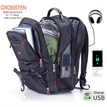 Load image into Gallery viewer, Crossten Swiss Multifunctional 17.3&quot; Laptop Backpack sleeve case bag Waterproof USB Charge Port Schoolbag Hiking Travel bag