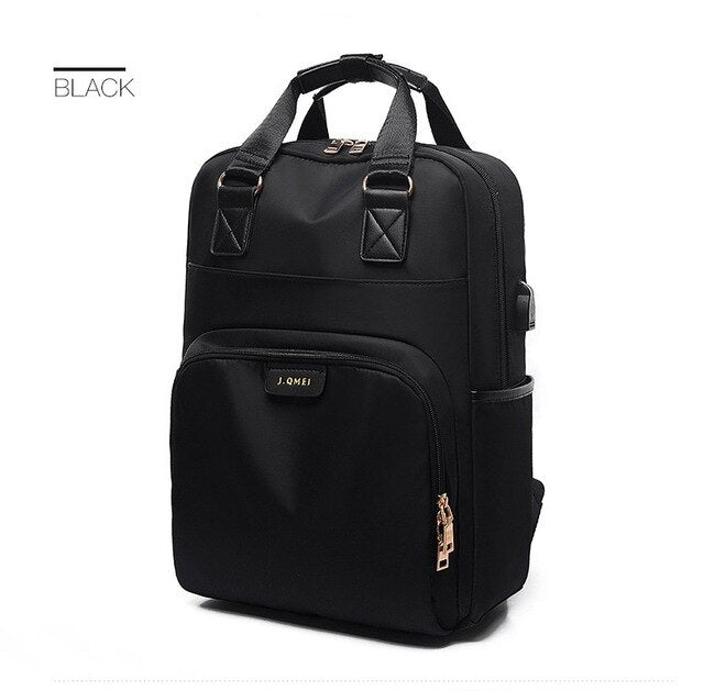 Shoulders USB Charge Pink Backpack Women Computer Backpack 13.3-15.6 Inches Woman Waterproof Bagpack School Bag For Teenage Girl