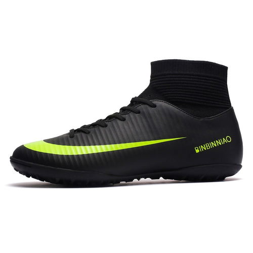 ZHENZU Turf Indoor Black Men Soccer Shoes Kids Cleats Training Football Boots High Ankle Sport Sneakers Size 35-45 Dropshipping