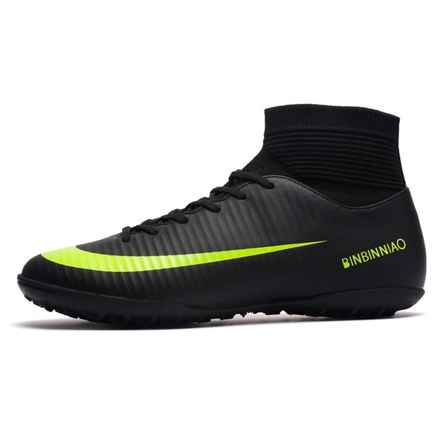 ZHENZU Turf Indoor Black Men Soccer Shoes Kids Cleats Training Football Boots High Ankle Sport Sneakers Size 35-45 Dropshipping