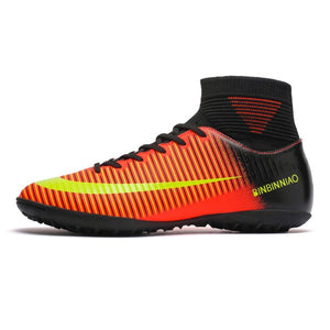 ZHENZU Turf Indoor Black Men Soccer Shoes Kids Cleats Training Football Boots High Ankle Sport Sneakers Size 35-45 Dropshipping