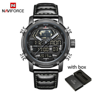 NAVIFORCE Watch Men Top Brand Luxury Digital Analog Sport Wristwatch Military Genuine Leather Male Clock Relogio Masculino 9160